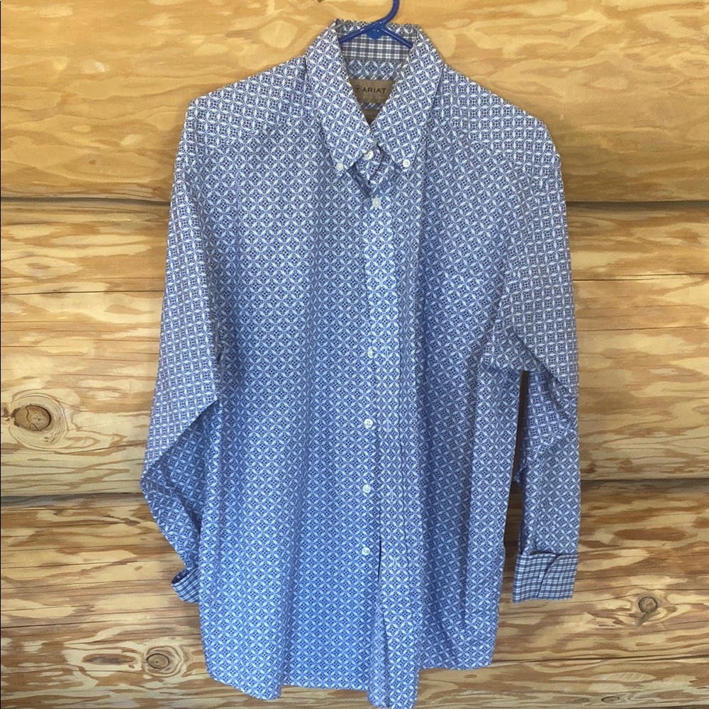 Ariat Blue, yellow and White Casual Button Down Shirt with Geometric Pattern